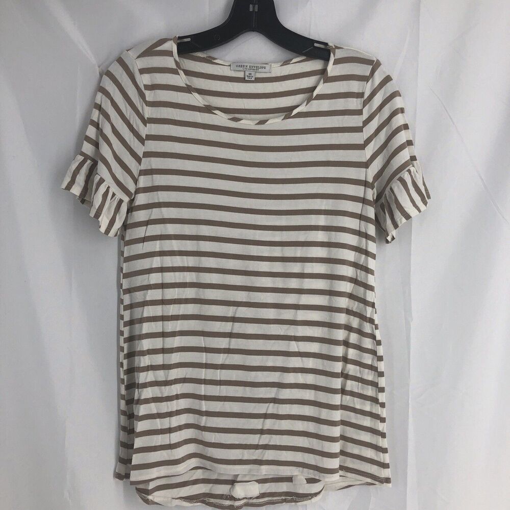 GREEN ENVELOPE LOS ANGELES WOMEN'S XS TAN WHITE STRIPED TOP